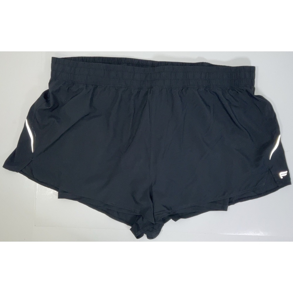 NWOT Women's Fabletics‎ 2 In 1 Reflective Run Shorts Black - Size 2X (42" X 2")